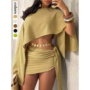 Women's Holiday Top and Satin Bodycon Skirt Set, Breathable Beachwear for Casual Vacations, Outdoor, Lightweight, Snug Fit, Sunny Days, Waist Cinching, Everyday, Curvy Fit, Relaxed Fit, Vacation Ready
