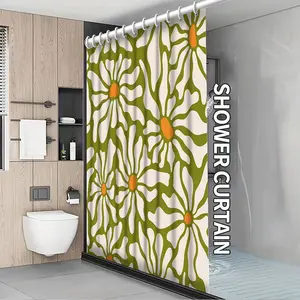 [2D Flat Print] Floral Pattern Decorative Shower Curtain, Machine Washable Polyester Material, Artistic Animal Design Home Decor, Elegant Bathroom Partition, Durable, Decor Item