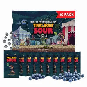 Final Boss Sour Candy, Sour Blueberries, 10 Pack, Level 3, Fruit Chews with Real Dried Fruit, No Artificial Colors or Flavors, Low Calorie Snack for Kids, Teens, Adults, Lunch Boxes