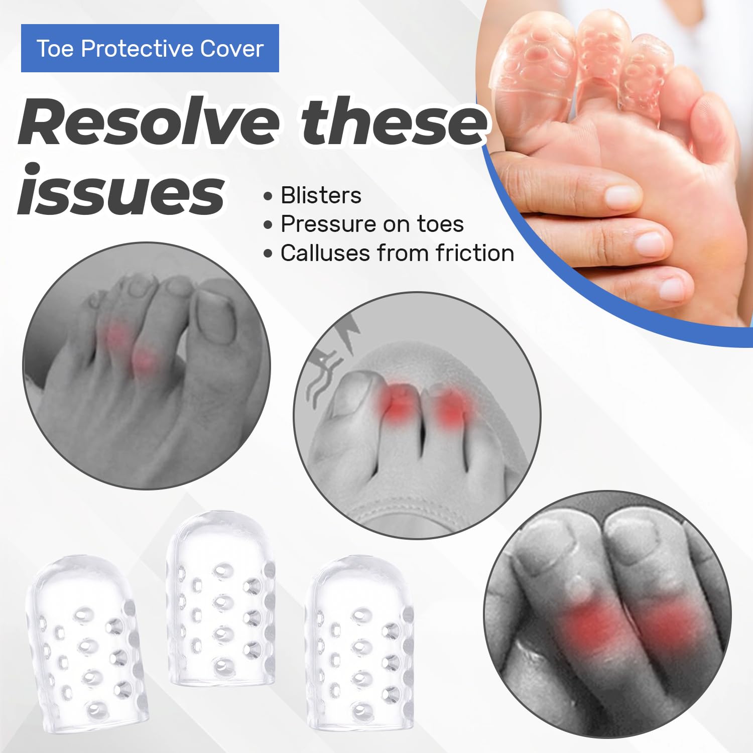 Silicone Toe Protectors 30Pcs, Gel Anti-Friction Toe Protector Breathable Toe Caps Guards for Men Women, Soft Clear Little Toe Covers Silicone Toe Sleeves for Corns, Blisters and Pain Relief