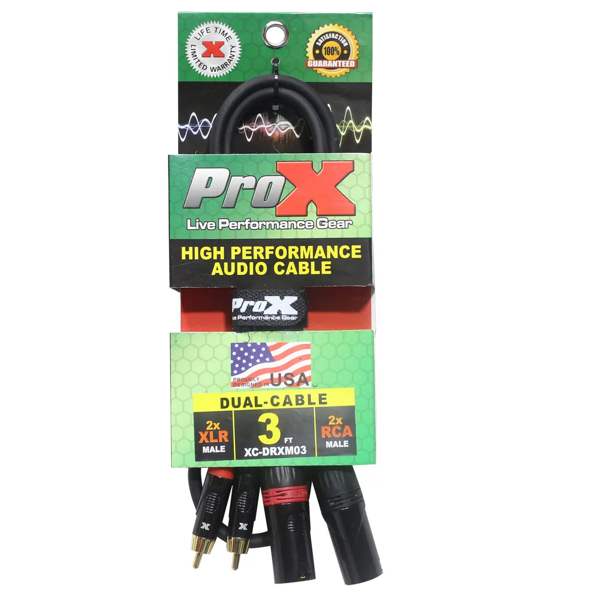 ProX XC-DRXM03 3' Single Cable, Dual RCA-XLR Compact Unbalanced High Performance Oxygen-Free Cu Copper Cable - Noise-Reducing for Live Sound Gear, Audio Devices