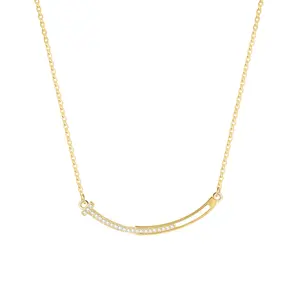 EAMTI 14K Gold Plated Smile Necklace with Cubic Zirconia Dainty Jewelry for Women Adjustable Chain Hypoallergenic