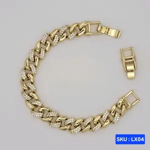 Beautiful Bracelet with Clear Stone Double  lock  Extender 6.5 To 7.5 Inches Bracelet 10mm wide Laminated Gold Jewelry for Women Elegant Fashion Accessory. SKU : LX04