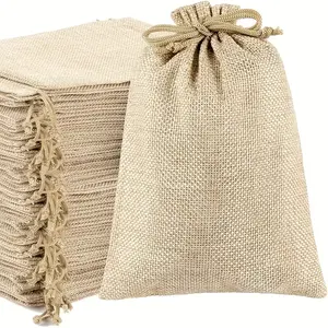 20PCS Natural Hessian Jute Drawstring Gift Bags | 4 Sizes Available, Reusable Durable Jewelry & Trinket Pouches for Weddings, Birthdays, Christmas, Parties