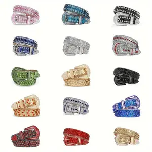 Women Men Rhinestones Belt, Bling Shinny Western Cowgirl Cowboy Studded PU Leather Belt Rhinestone Waist Belt For Jeans Pants