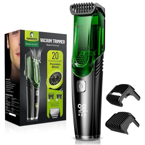 [Tiktokshopstockup]SHPAVVER Vacuum Beard Shaver for Men,SHPAVVER Built-in Vacuum Trimmer for Mustache, Sideburns, Facial Hair, Rechargeable, IPX6 Waterproof, 2 Comb, Comfort face 2in1 Electric Razor rechargeable men 2025 ornament, Father's Day Gifts,