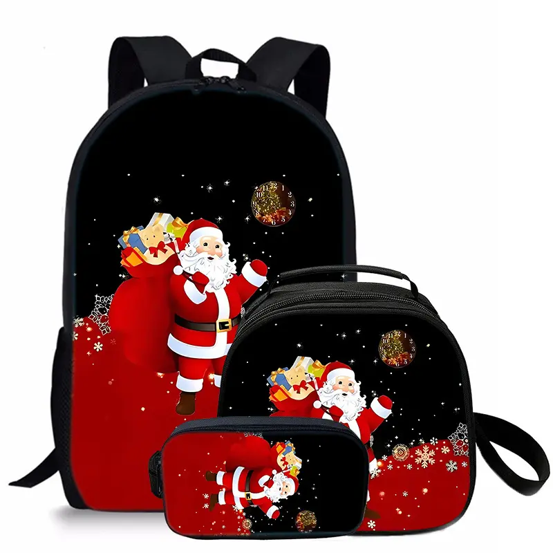 Santa Claus backpack printed primary school student backpack three-piece set light large-capacity backpack lunch bag pencil case