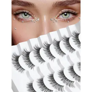 False Eyelashes Wispy Lashes Natural Look 12mm Cat Eye Eyelashes 3D Volume Natural Lashes 0.1MM Thin Band Strip Lashes Siligli Eye Lashes C Curl 7 Pair Makeup Cosmetic