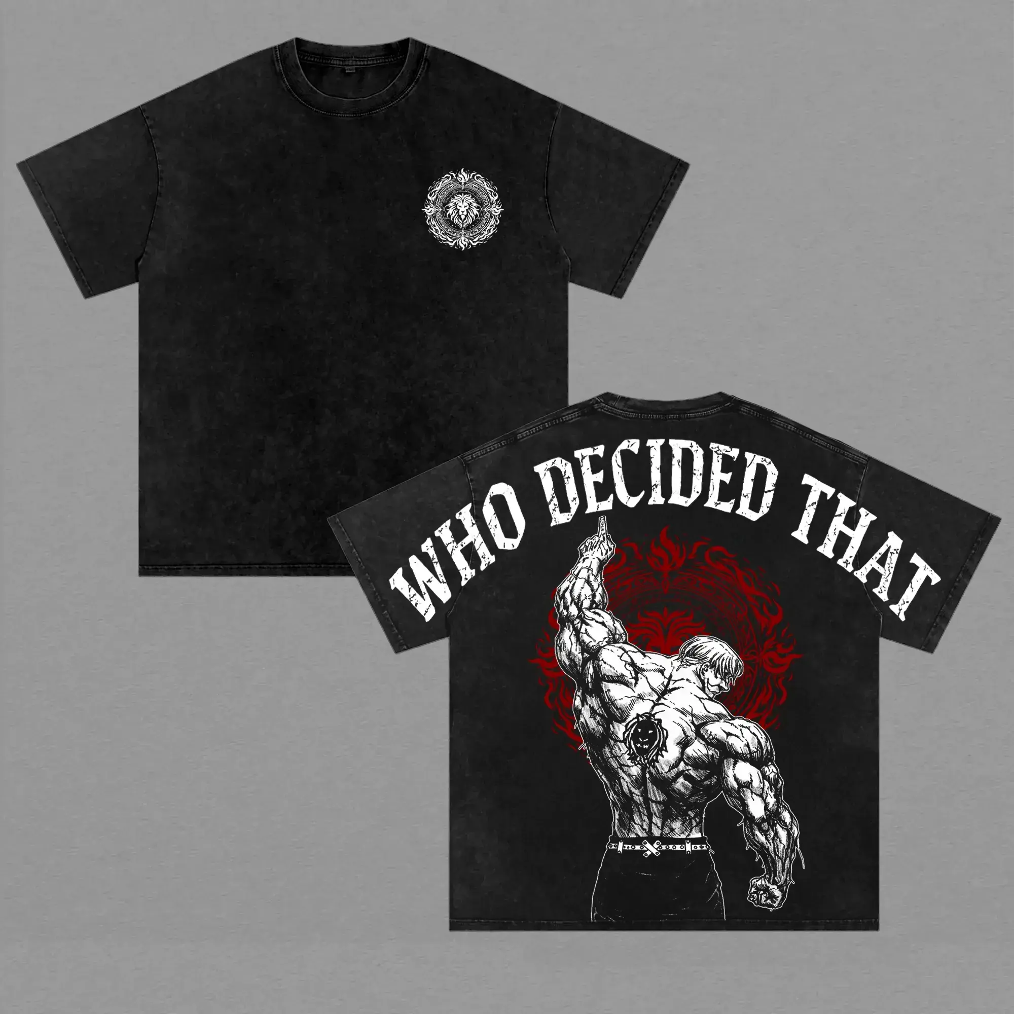 WHO DECIDED THAT Oversized Washed Tee,Dark Anime Streetwear Graphic T-Shirt | Vintage Acid Wash Gym Aesthetic | Heavyweight Oversized Shirt,mangastyle