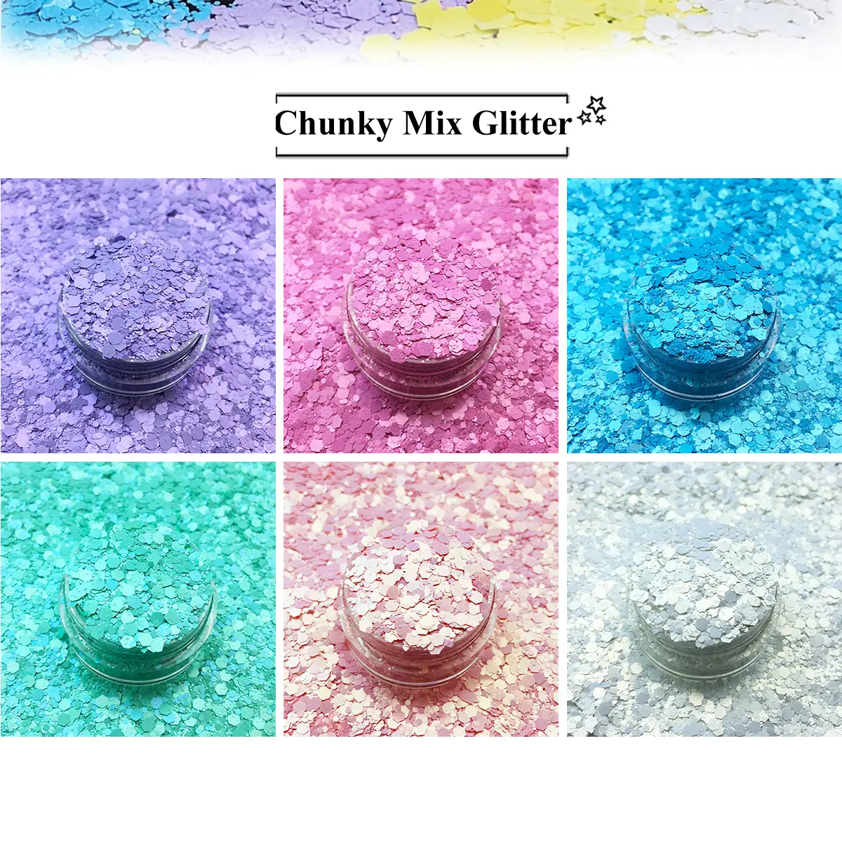 High Quality Polyester 6-Pack Pastel Chunky Glitter Multi-Pack, Art & Crafts Supplies for Resin Craft, Tumblers, DIY Jewelry Making, Great For Tumblers, 0.88Oz Each Bag