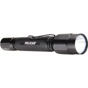 Pelican Compact White LED Bulb Mini Flashlight, 375 Lumens, Black Aluminum Body, 2 AA Alkaline Batteries Included, Model 023600-0002-110
