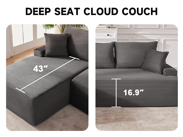 【2 packages shipping】Cloud Sectional Couch, Boneless Sofa for Living Room, Modular Sectional Sofa with Deep Seat, Fluffy Comfy Couch with L-Shaped Chaise, No Assembly Required