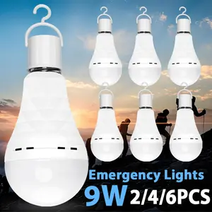 Rechargeable Emergency Light Bulb, 9w LED Daylight, E27/e26 Base, Hook and Switch, Ideal for Home, Camping, Tent