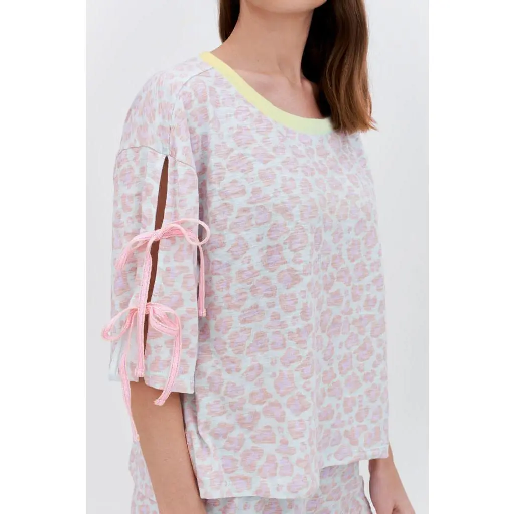 Pastel Cheetah Tie-Up Cropped Top