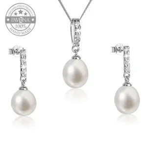 SKU: 29032.1 Freshwater Pearl Necklace and Earrings Set, Sterling Silver Jewelry, Gift for Women Bride Wedding Anniversary