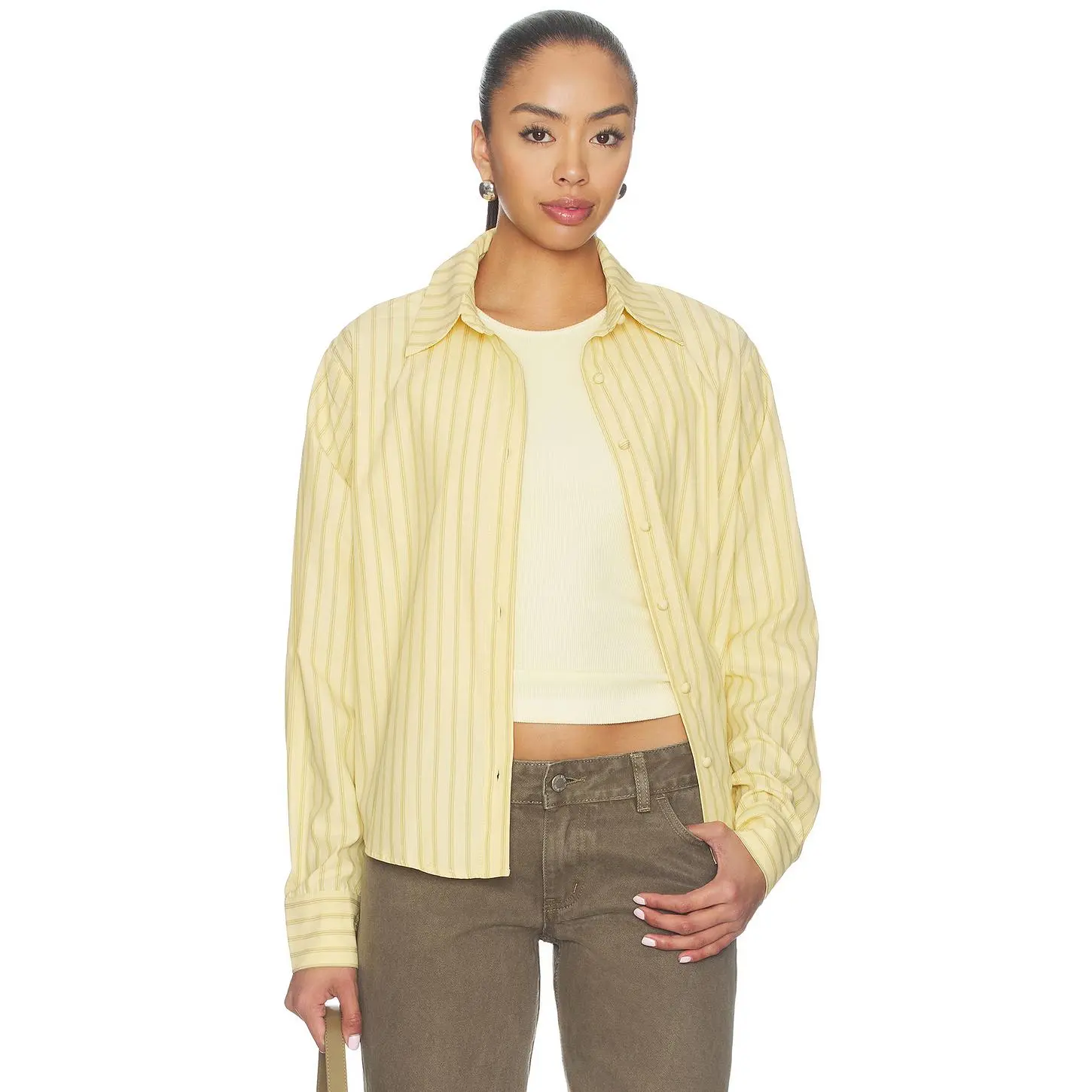 ALL THE WAYS Julie Button Up Top in Yellow Stripe