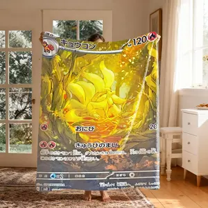 Pokémon Nine-Tailed Card Theme Flannel Blanket, Large Size, Soft Lightweight Warm, Perfect for Bed Sofa Office Camping Travel Christmas Gift