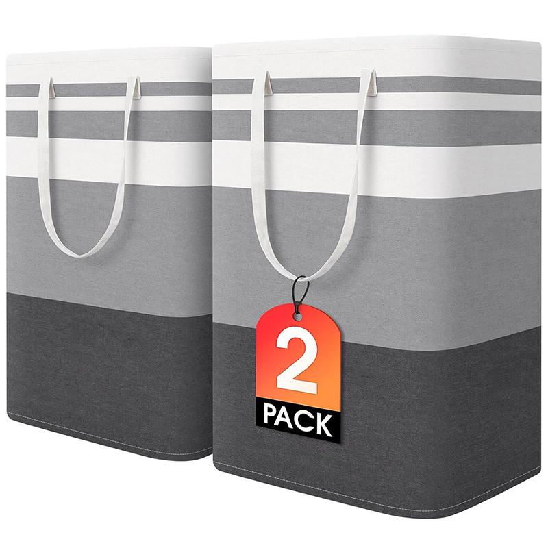 2 Pack Large Laundry Baskets, Waterproof, Freestanding Laundry Hampers, Collapsible Clothes Hamper with Reinforced Handles in Laundry Room, College Dorm, Bathroom, Bedroom