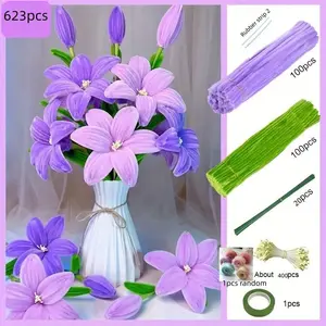 623pcs Multicolor Lily Tulip Twist Rod Pipe Cleaner Craft Kit, Snowflake DIY Handmade Project, Perfect for Wedding Bouquets and Party Decorations, Artificial Flower Decoration