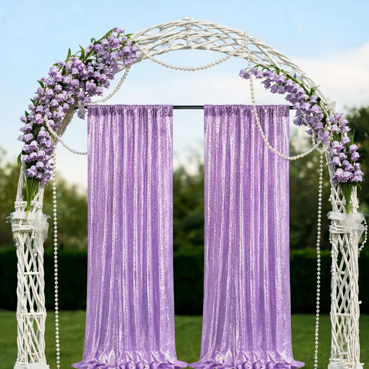 Subtle Lavender Glitter Sequin Backdrop Curtain 2 Panels 2ft x 8ft for Sorority Rush Event Wedding Photography Birthday Party Decor