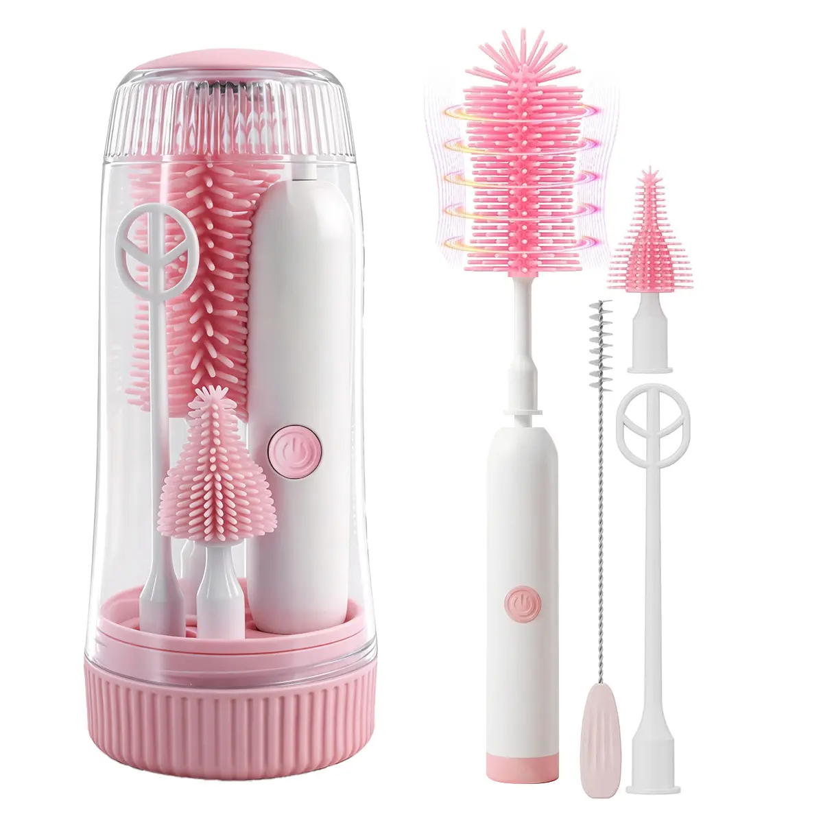 2026 New 4-in-1 Electric Baby Bottle Brush Set with UV Sterilizer - Baby Items, 2-Speed Motor, IPX67 Waterproof Rechargeable Portable Washer, Storage Case, 4 Brush Heads for On-the-Go Moms