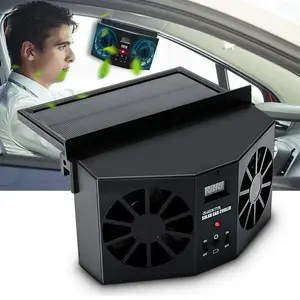 Solar Powered Car Window Fan, Dual-Head with Real-Time Temperature Display, No-Drill Installation, High-Speed 4500 RPM, Odor Remover & Air Ventilator for Car Essentials