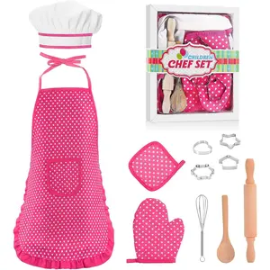 Chef Costume Set Kids Apron Ideal Birthday Xmas Gifts Stocking Stuffer for 2-8 Year Old Toddler Girls Boys