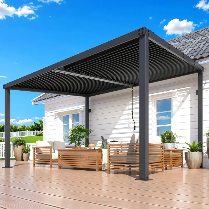 【3 package shipping】AECOJOY 13' x 10' Louvered Gazebo Pergola, 10x13 Outdoor Hardtop Wall-Mounted Lean to Gazebo with Adjustable Metal Rainproof Patio Roof, Pergolas and Gazebos Clearance, Heavy Duty Awnings for Patio