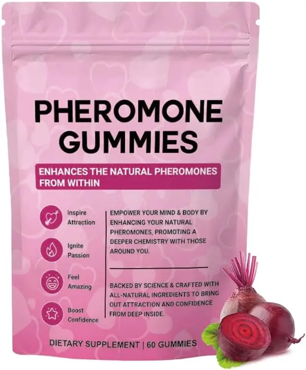 Pheromone Gummies for Women, Feminine Balance Gummies, Strawberry Flavor, Vegan, Gluten Free, Pink, 60 Gummies