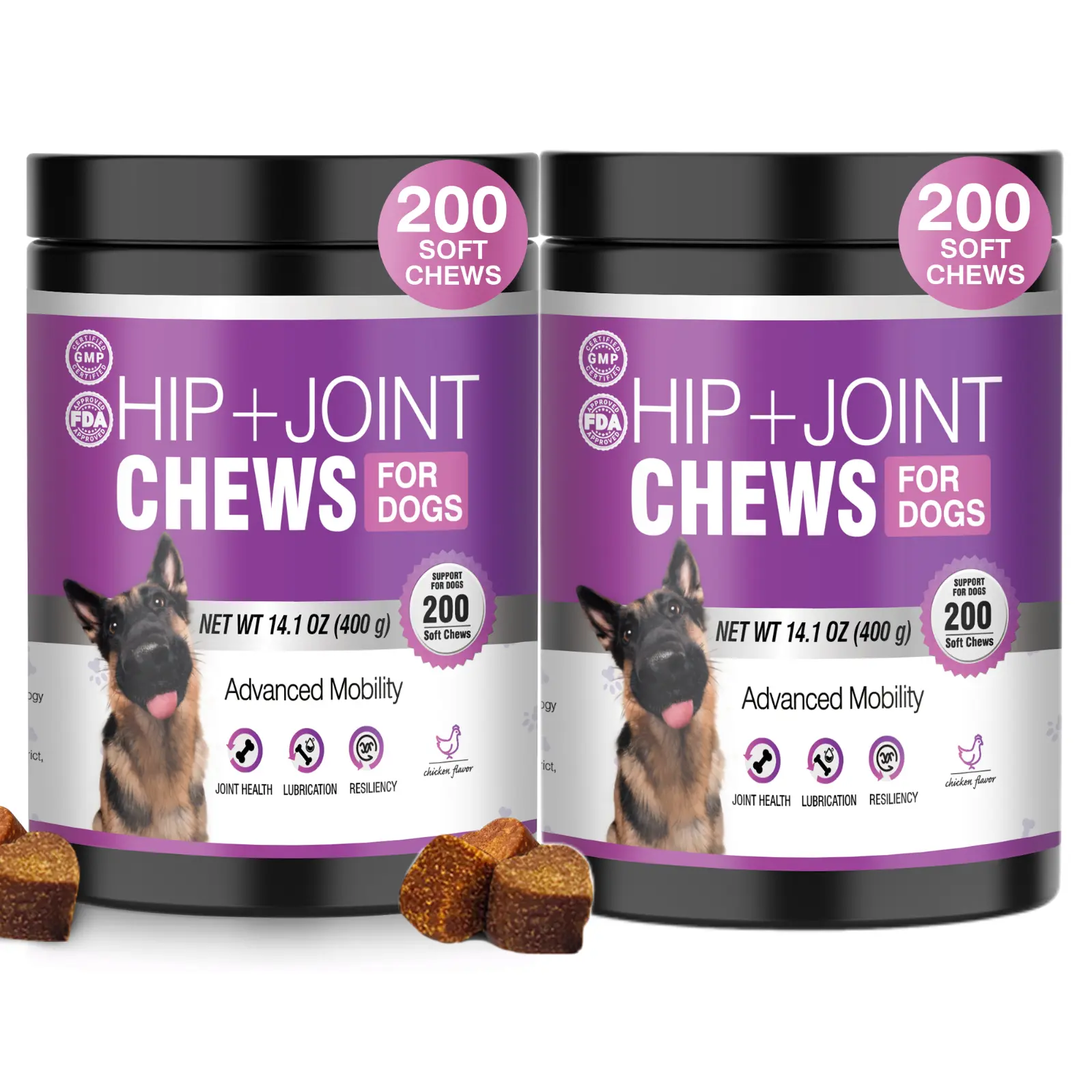 Dog Joint Pain Relief & Mobility Support Chews - 2 bottles Combination set-- Advanced Hip and Joint Supplement with Glucosamine, Chondroitin & MSM for All Breeds, Chicken Flavor