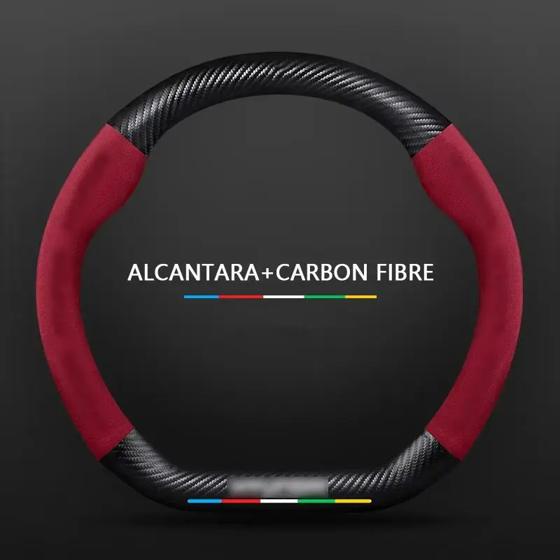 Car Steering Wheel Cover, Carbon Fiber Trim & Flannel Lining Non-slip Vehicle Steering Wheel Cover, Universal Car Interior Decoration Accessories for BMW, Car Interior Kit, Car Steering Wheel Insert Accessories