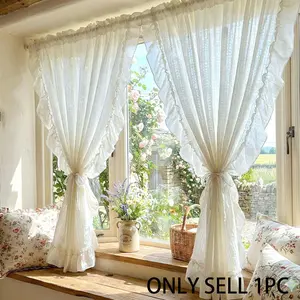 French Romantic Princess Style Cotton Linen Curtain, Light Luxury Door Drape, Vintage Dreamy Ruffled Kitchen Bedroom Drapes