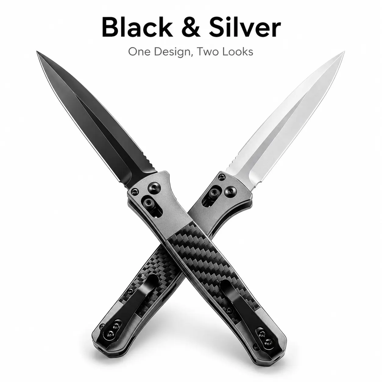 Folding Pocket Knife 4170 Classic EDC Knife, Black and Silver Finish with Carbon Fiber Style Handle, Compact Daily Carry for Camping, Fishing, Travel and Everyday Use, Practical Gift for Dad, Boyfriend and Friends