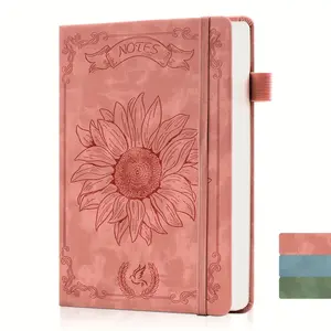 Girls' Sunflower Diary, Ladies' Writing Diary, 100GSM, Academic Font, A5 Leather Journal Notebook, Fit Flower Diary with Heart Shadow, Size 5.71 X 8.31