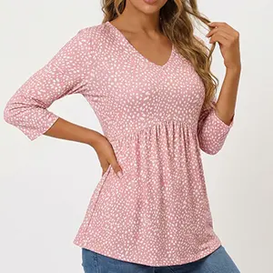 Fashionable V-Neck Flared Hem Babydoll Blouse
