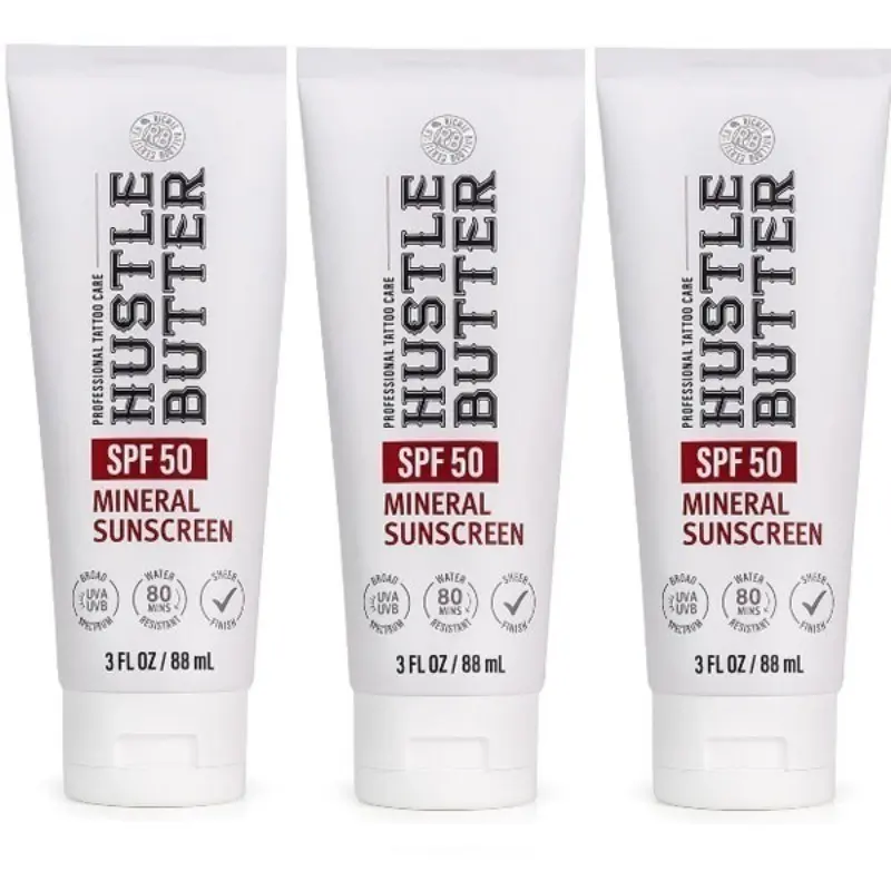 3PCS Hustle Butter Mineral Tattoo Sunscreen Lotion, Water Resistant 3oz