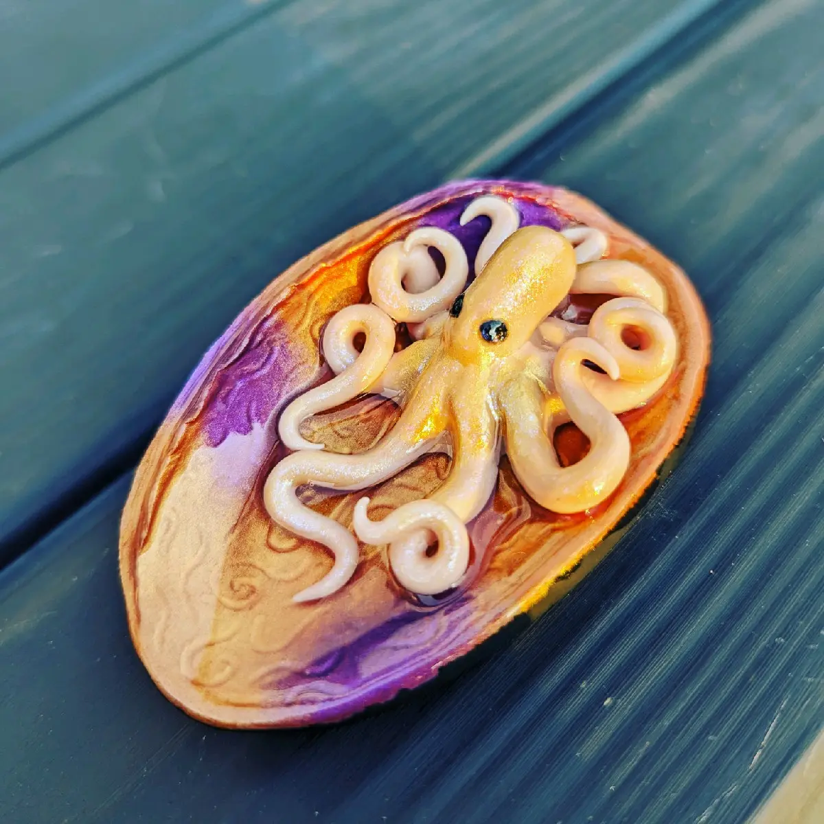 custom abalone shell with baby octopus