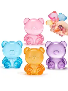 4 Pack Stress Bear Squishy Ball, Sugar Filled Gummy Bear Toys, High Density Stress Balls for Kids, Soft Squeeze Balls for Party Favors