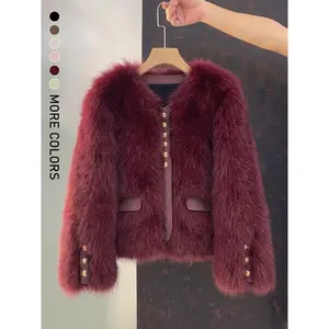 Women’s faux fox fur coat, autumn–winter cropped coat with contrast trim, new Korean patchwork coat GARMENTARY