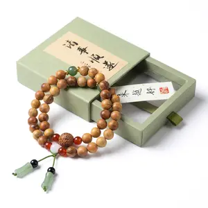 Natural Green Sandalwood Double Strand Beaded Bracelet | Handmade Meditation Mala With Gift Box