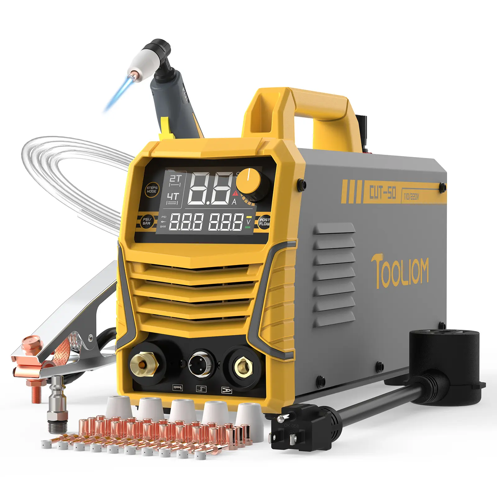 TOOLIOM CUT-50 50A Plasma Cutter Combo Bundle - Dual Voltage 110V/220V High-frequency Metal Cutting Machine with Extra PT31 Consumables Pack