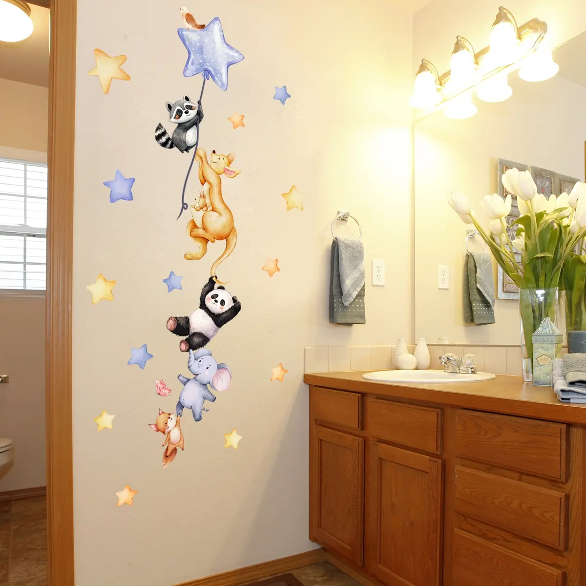 A new hand-painted small animal and star Decorative Wall Sticker/door sticker (30*60cm) for decorating living rooms, bedrooms, and feature walls (BM6120-ZY)