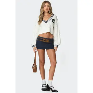 Sky Double Buckle Denim Mini Skort