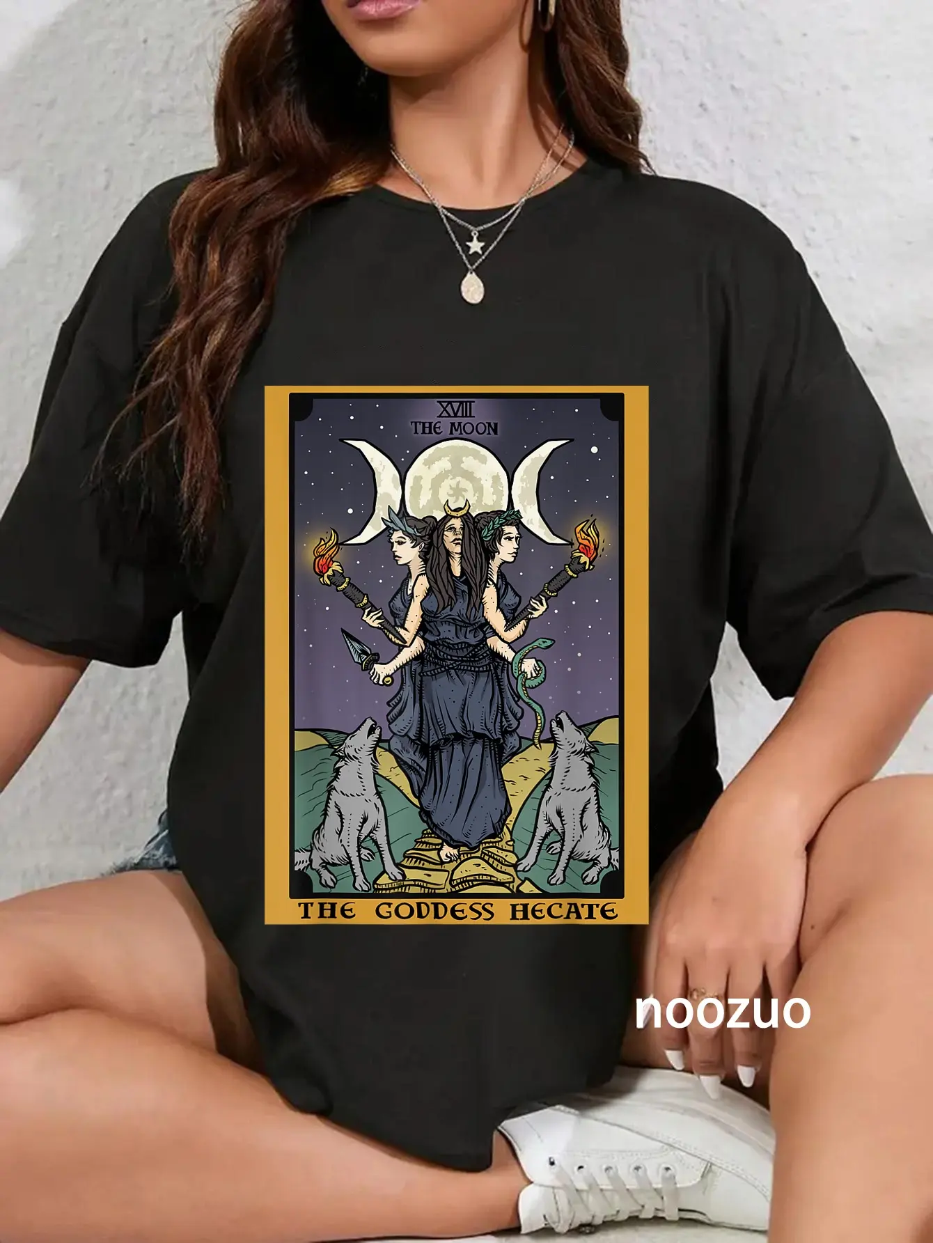 100% Cotton The Goddess Hecate Tarot Card Triple Moon Wiccan Pagan Witch T-Shirt