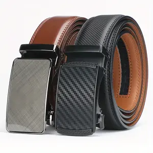 2 Pack Men's Leather Ratchet Belt Adjustable Automatic Alloy Buckle Simple Style Suitable for Leisure and Business