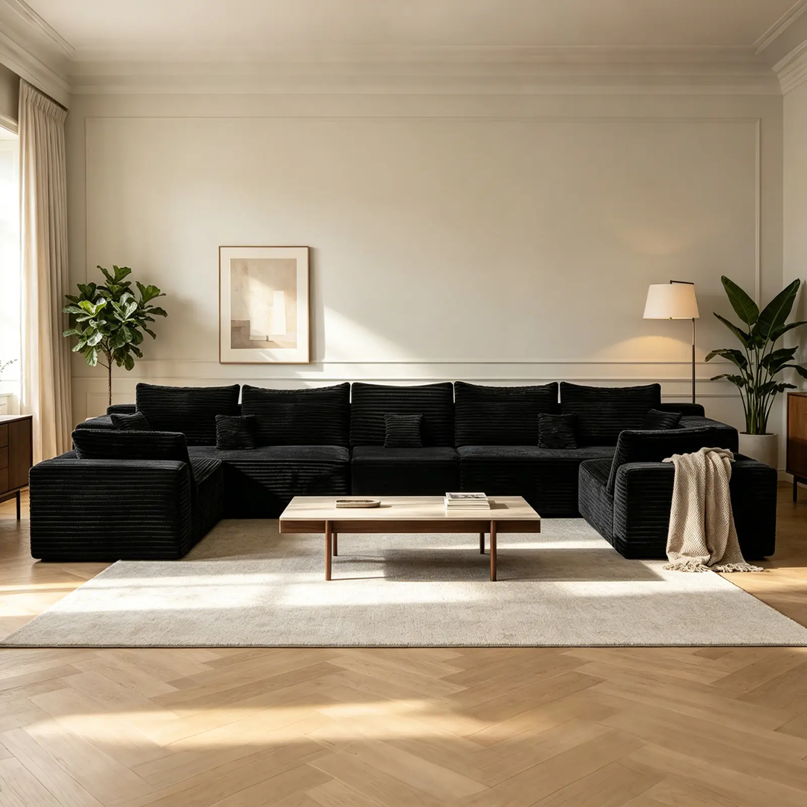 HSECOYAY Oversized 150" U Shape Cloud CouchPlusSectional Sofa with Chaise Moder Modular Sofa with 12 Soft Pillows & Lounge Chairs Boneless Upholstered Couches for Living Room Bedroom Plush Corduroy Fabric