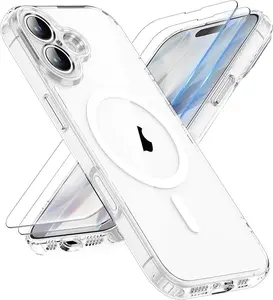 ORETECH Magnetic for iphone 17 phone case with 2 HD Tempered Glass Screen Protector, MagSafe compatible, Anti Yellowing Clear Back Military Grade Shockproof Ultra Slim Phone Cover for  Apple  17 6.3" - Clear