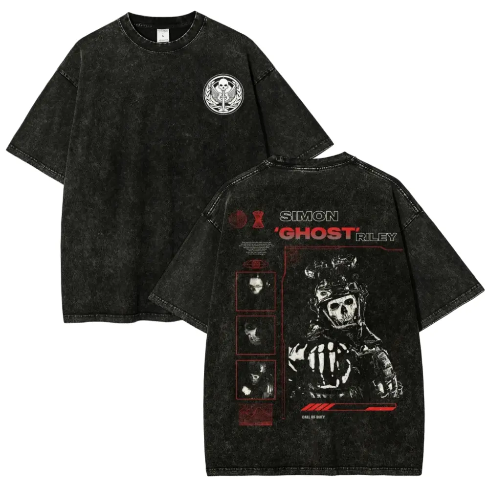Call Of Duty Simon Ghost Riley Oversized Graphic Tee Vintage Acid Wash T Shirt Y2K Streetwear Gym Pump Cover Modern Warfare MW2 Gamer Merch Tiktok Finds Trendy Dark Aesthetic Workout Fit Casual Mens Heavy Cotton Tactical Video Game