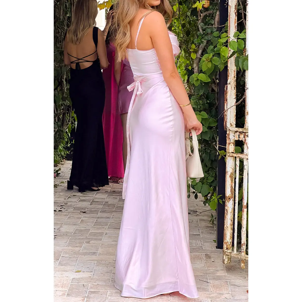 Elma Pink Satin Wrap Tie Maxi Dress