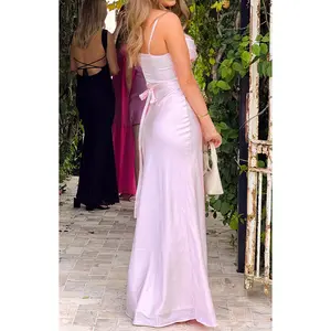 Elma Pink Satin Wrap Tie Maxi Dress